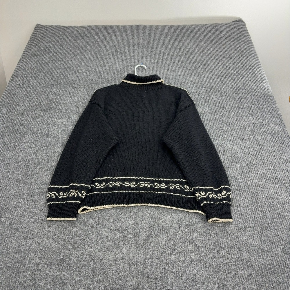 Vintage South Wool Sweater Mens M Black Wool Bird Floral Mock Neck Cottagecore - Picture 5 of 8